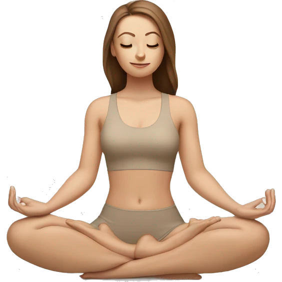 White Girl with brown hair doing padmasana in beige tight yoga suit emoji