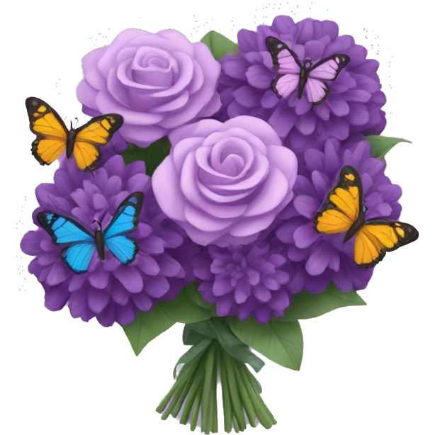 Purple bouquet with butterflies emoji