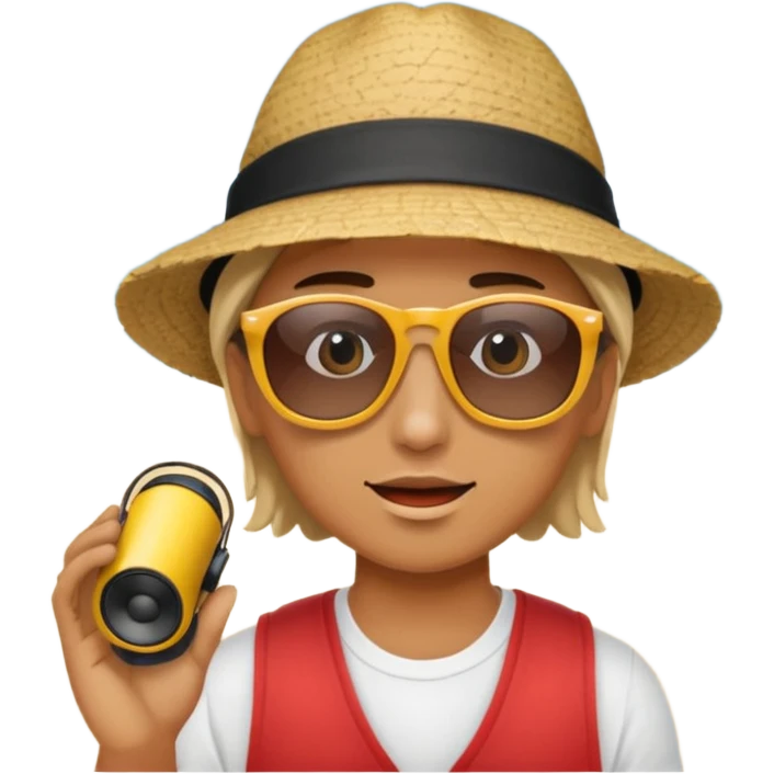 Someone listening to a speaker at the beach. emoji