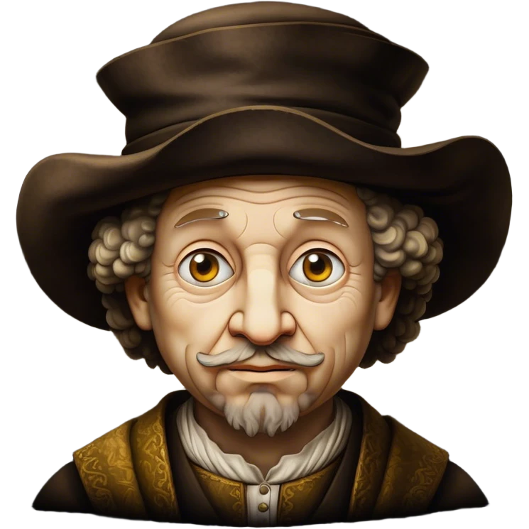 Cinematic Realistic Rembrandt Portrait Emoji, depicted as a master painter with deep reflective eyes and dramatic chiaroscuro, rendered with intricate textures and moody historic lighting that captures his timeless artistry. emoji