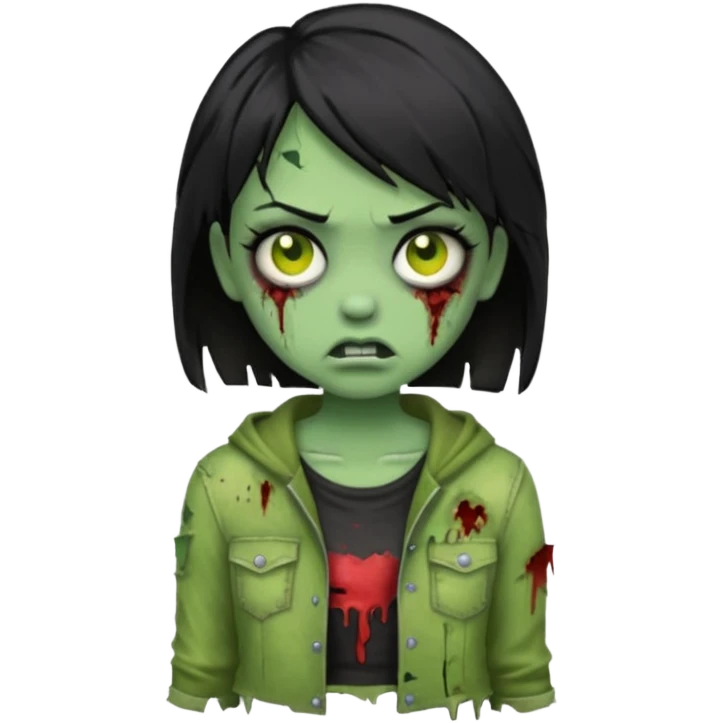 Emoji zombie girl verde com cabelo preto liso  curto emoji