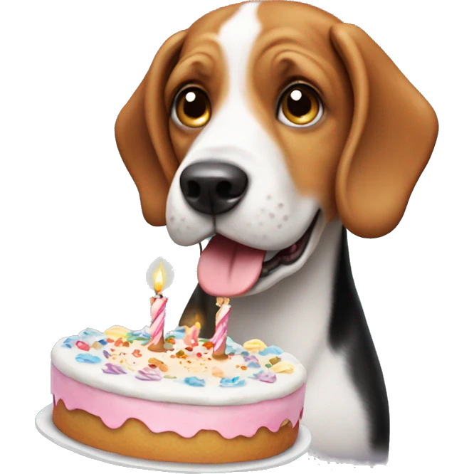 Happy beagle with birthday cake  emoji
