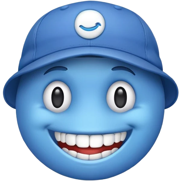 Blue emoji with teeth to with cap emoji