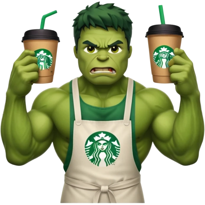 The hulk working at Starbucks emoji