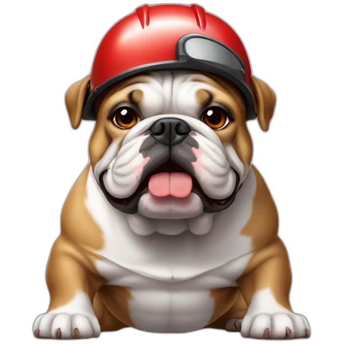 English Bulldog with small red helmet emoji
