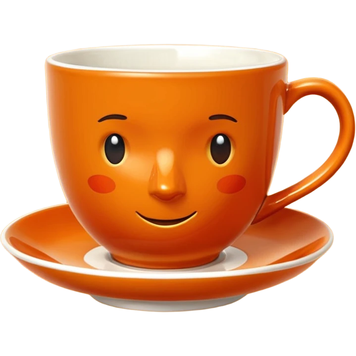 Hermès-style ceramic teacup with elegant Hermès orange and gold accents, luxury, cute emoji style emoji