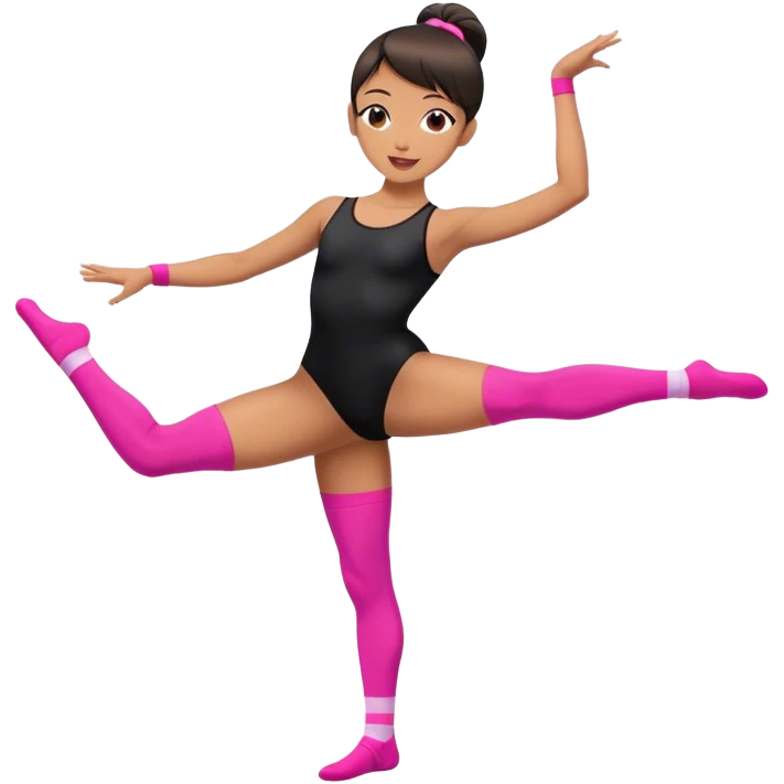 sport stretch dancer in black leotards and pink socks who talk emoji