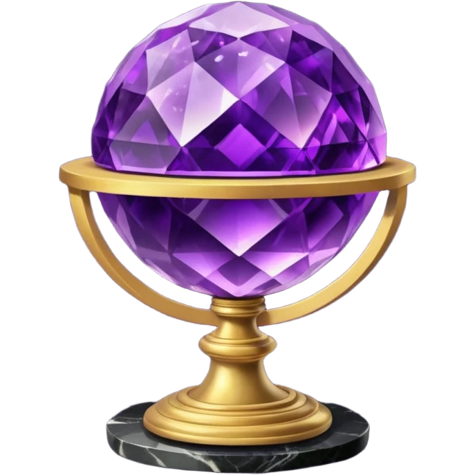 Purple amethyst sphere on a black marble pedestal on a gold cushion emoji