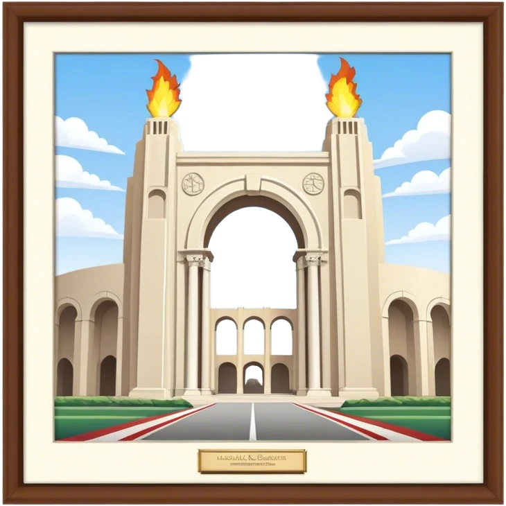 realistic illustration of The Los Angeles memorial Coliseum, including the arches on the side and the olympic torch that are part of the emoji