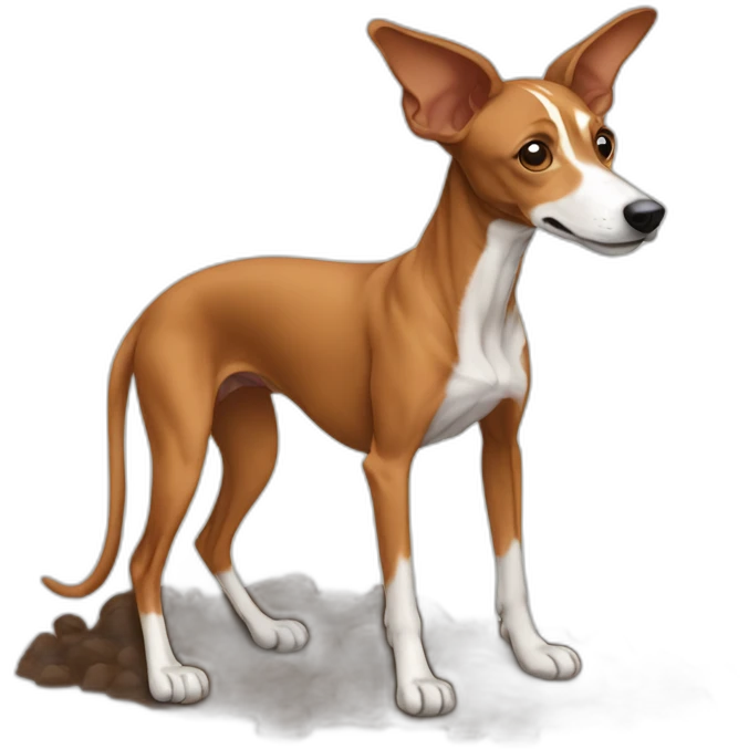 brown Podenco making poo emoji