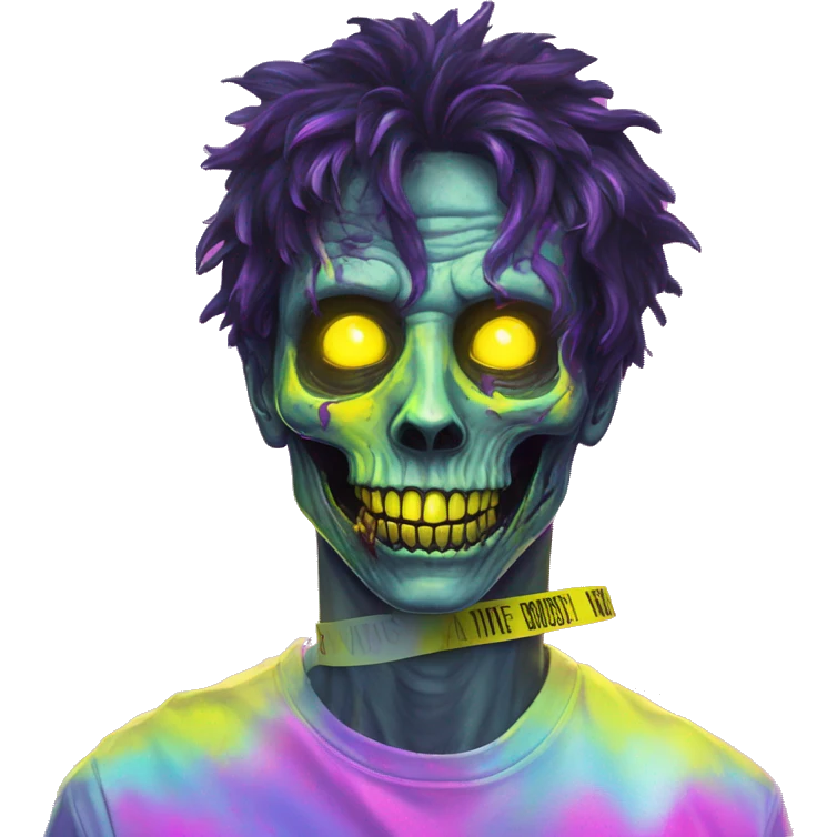 .Zombie_ Vaporwave black holographic oilslick zombie unicorn yellow caution tape emoji