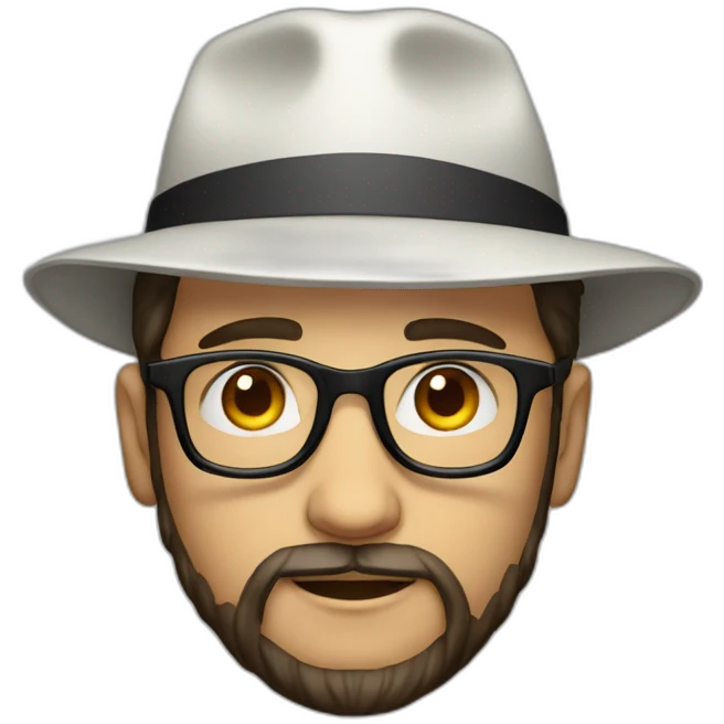young dark-haired white man with a hat, glasses and beard emoji