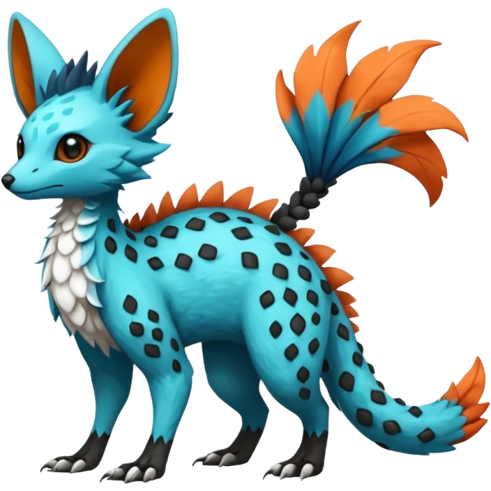Beautiful pretty cool edgy elegant realistic Feral Rare Fantasy colorful vibrant Vernid-Trico-species-Fakemon-creature by LiLaiRa, random markings, tufted tail, tufted ears, full body emoji