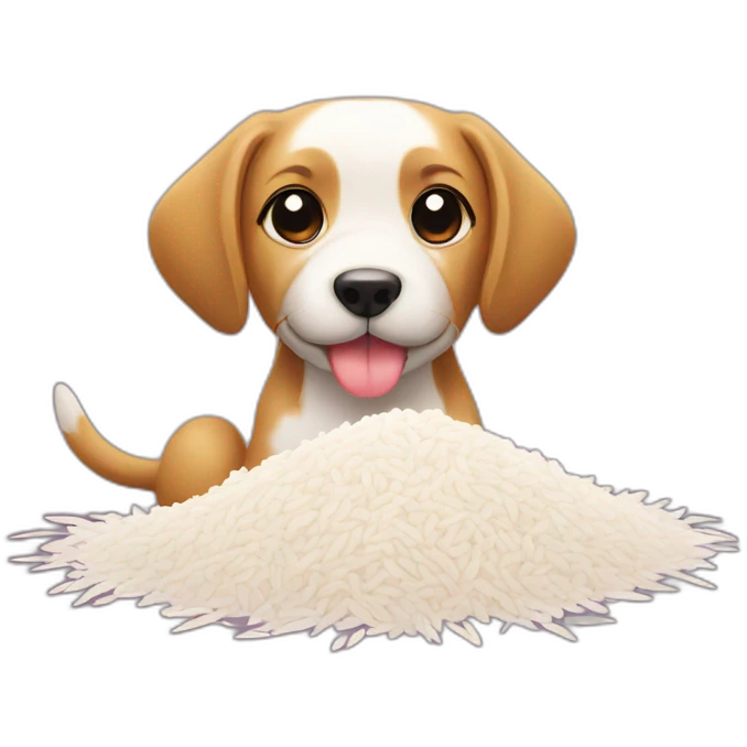 dog with rice and heart emoji