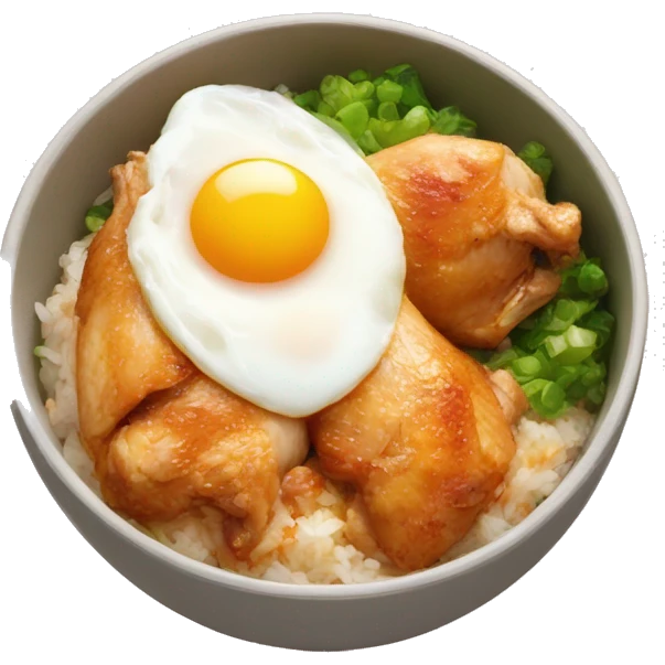 chicken thigh rice bowl with two eggs emoji