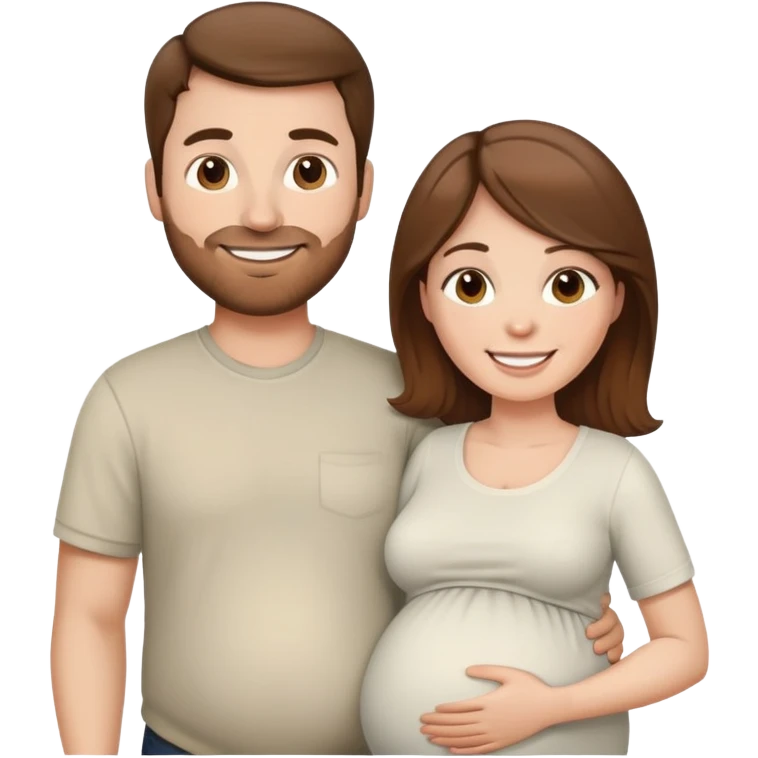 white pregnant woman brown hair and her husband emoji
