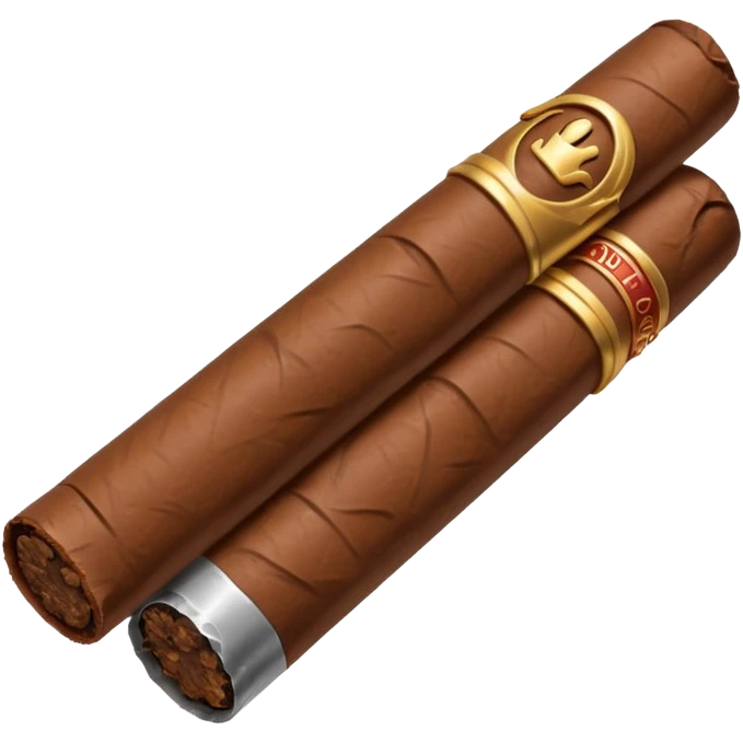 Emoji-style cigar icon, dark brown wrapper, subtle smoke, minimalistic, clean silhouette, metal details emoji
