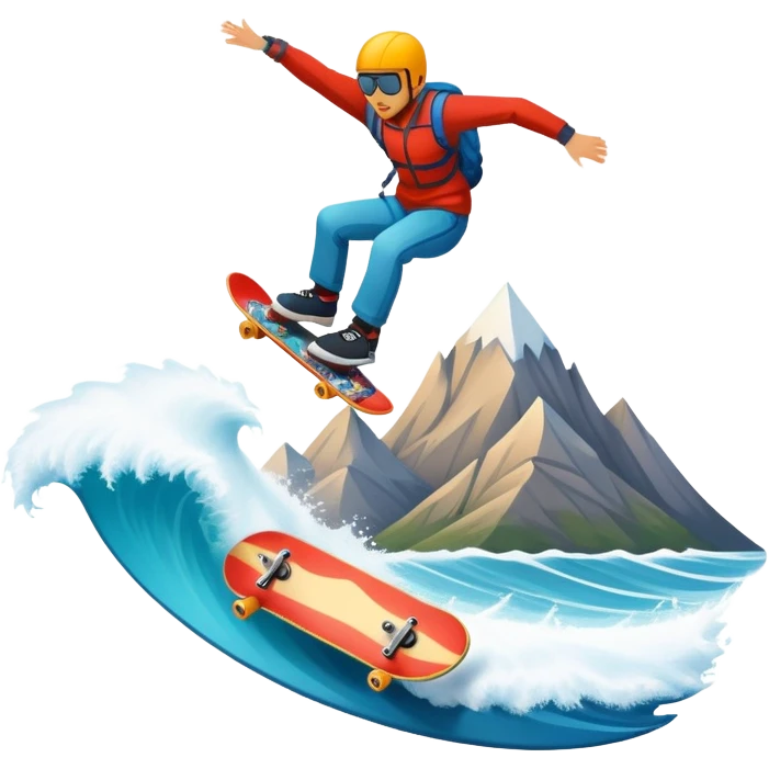 A bold emblem featuring a combination of symbols representing various extreme sports, like a mountain peak, a skateboard, a parachute, and a wave. The design is dynamic and sharp, capturing the thrill and adventure of extreme sports, with a strong, energetic vibe. emoji