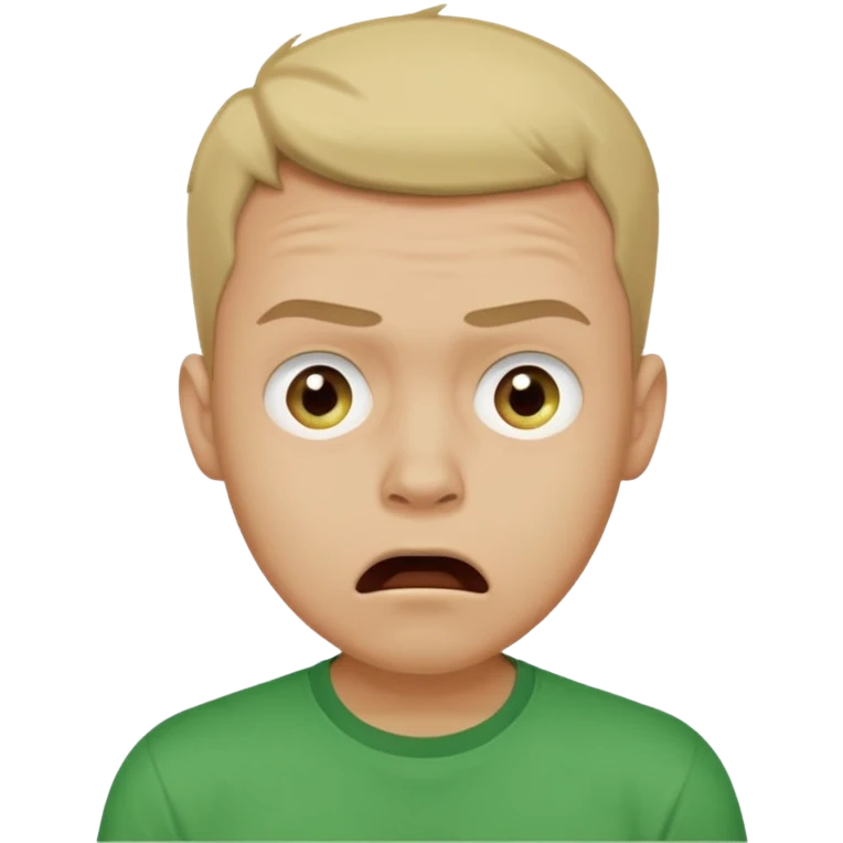 make him in a green T-shirt and much more realistic. the emotion of fear and shock emoji