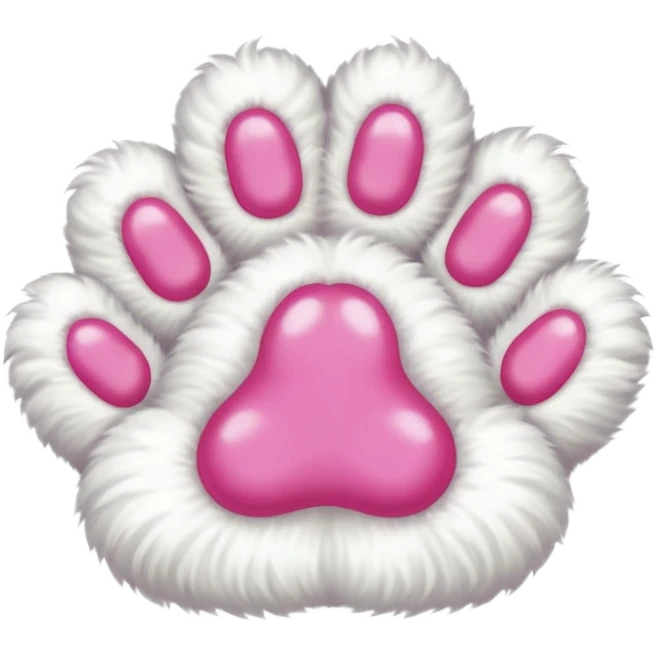 white cat fluffy paw, from the bottom, vivid pink toe beans, cute emoji