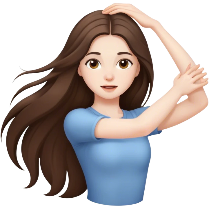 beautiful pale brunette girl with long hair stretching  emoji