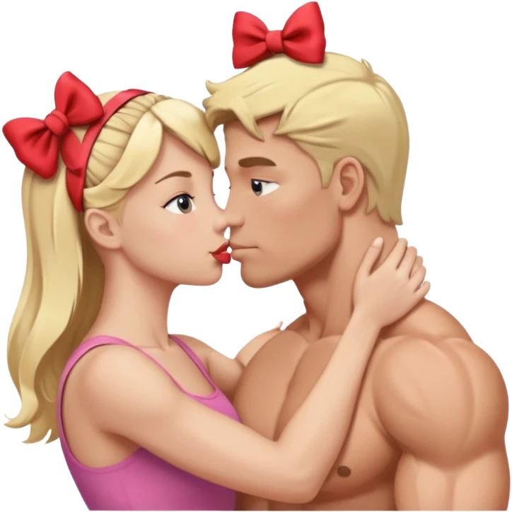  الرجل يقبل فتاه الرجل لديه عضلات وابيض اللون والفتاة شقراء لطيفة على رأسها فيونكة emoji