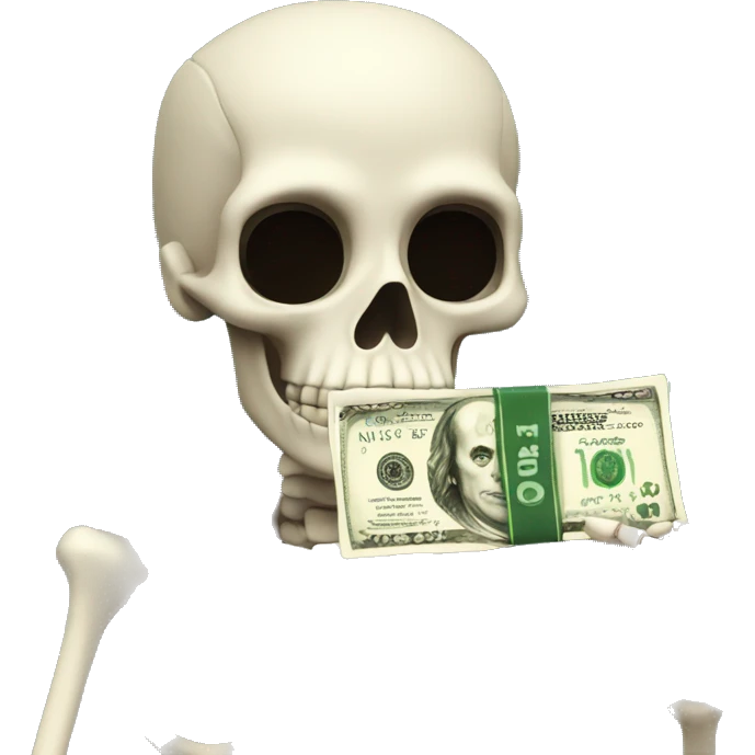skeleton holding 100 bill in both hands emoji