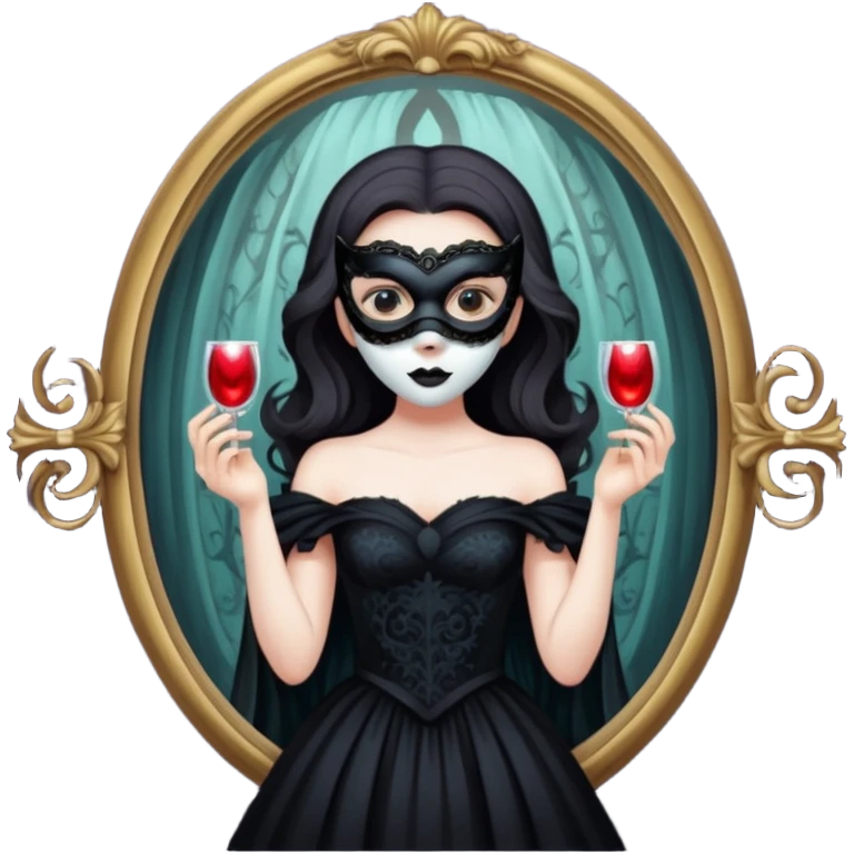 Spooky killer on mask on fancy mirror behind woman emoji