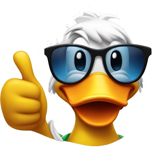 goofy duck giving thumb up with sun glasses emoji