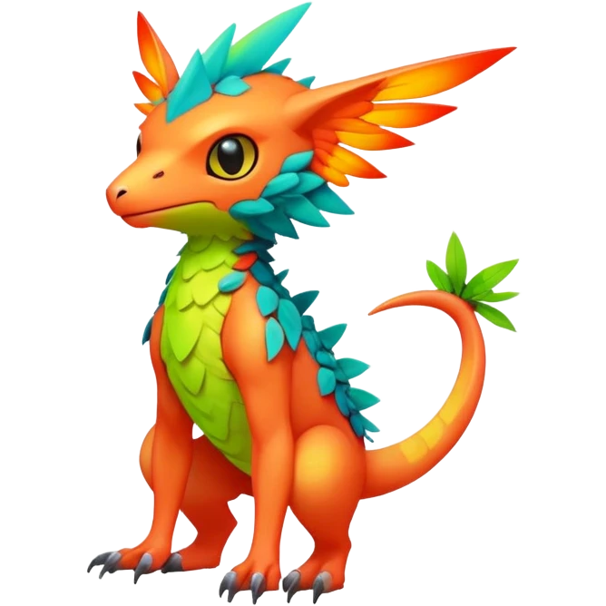 Tropical lush warm-colored modern colorful neon-colored Fakémon-Digimon-Trico-creature emoji