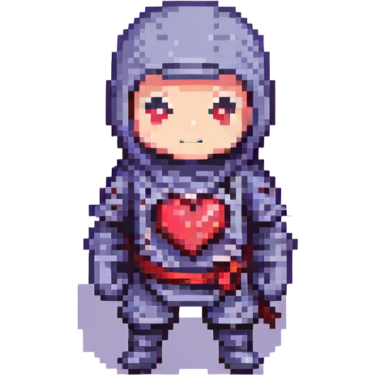 pixel art ninja with heart-shaped eyes, standing pose emoji