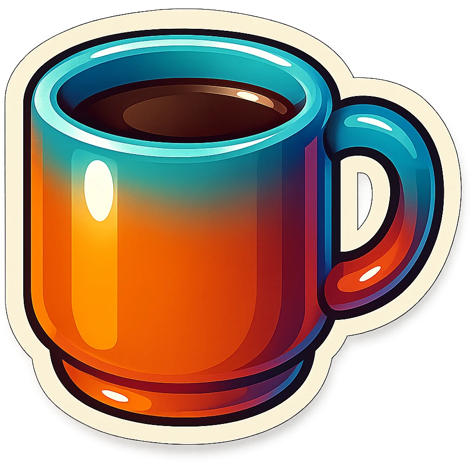 coffee cup, retro stickers style, clear outlines, strong shadows and highlights, fun and not too complex emoji