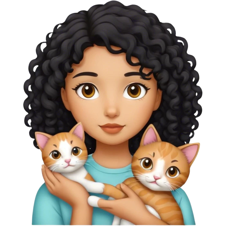 cute girl with curly black hair hold cat emoji