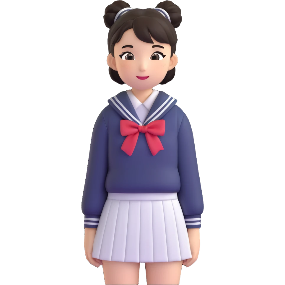 Extremely cute Japanese schoolgirl with high bun hairstyle wearing traditional sailor school uniform emoji