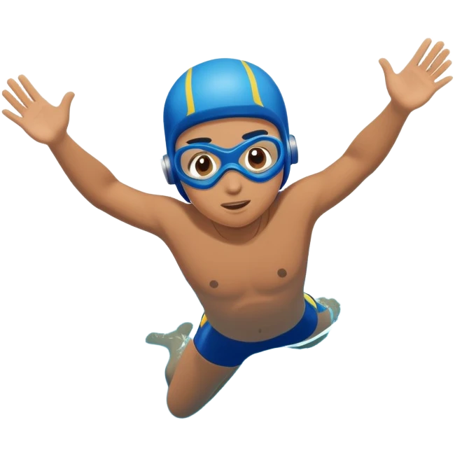 determined pool diver dives into a pool of confidence blue water underneath  emoji