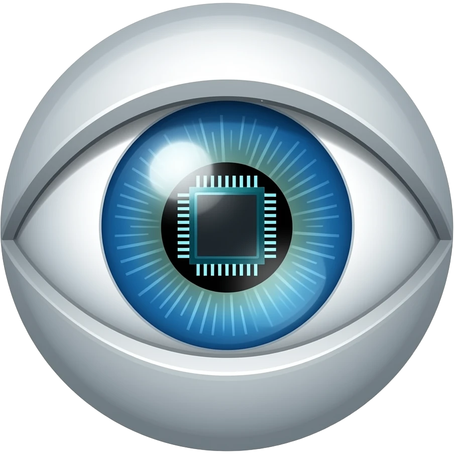 Un solo ojo de un robot  que el centro de el ojo se mire un chip  futurista emoji