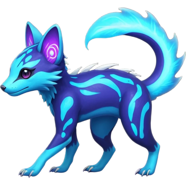 Rare realistic dark-neon glowing bioluminescent edgy badass epic pretty beautiful handsome gorgeous aesthetic colorful vibrant Vernid-Trico-species-Fakemon-creature by LiLaiRa, 4 legs, 1 tail, random markings, (full body) emoji