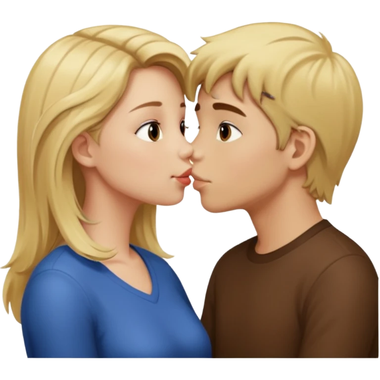 A blonde haired girl kissing a brown haired boy  emoji