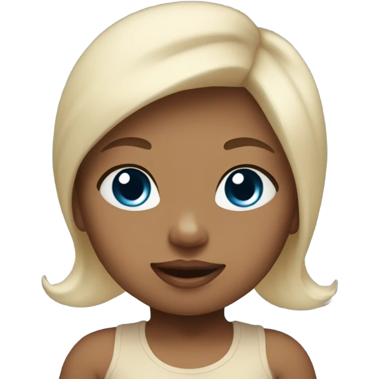 little baby girl with blue eyes blonde in beige bodysuit  emoji