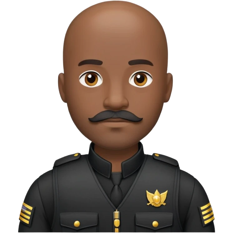 black soldier bald head, short beard that connects seamlessly to his mustache,  in black bulletproof vest, black uniform emoji