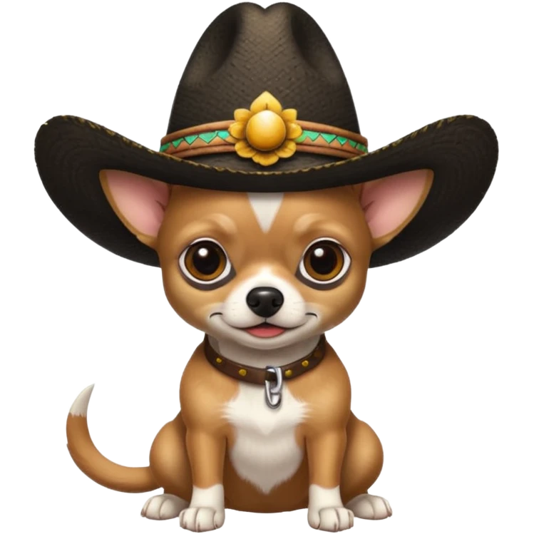 Chihuahua negro con cafe con sombrero de paja emoji