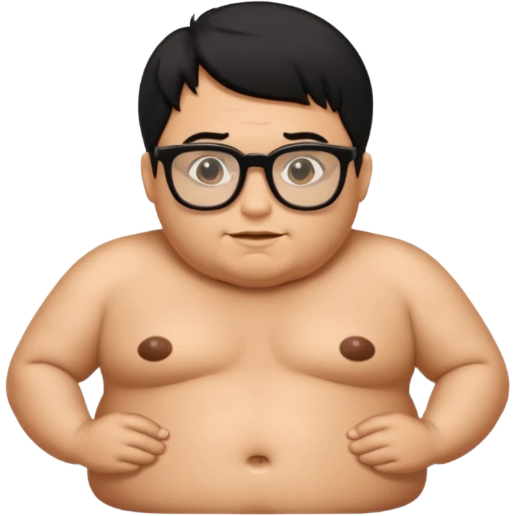 fat naked tan man with small penis with black hair and black glasses emoji