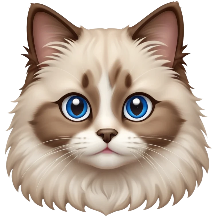 cinematic-adorable-fluffy-brown-ragdoll-cat-portrait-emoji,-head-tilted-cutely-with-big,-sparkling-blue-eyes,-soft-brown-and white-colored-fur-with-darker-points-on-the-ears,-face,-and-paws,-simplified-yet-irresistibly-adorable-features, emoji