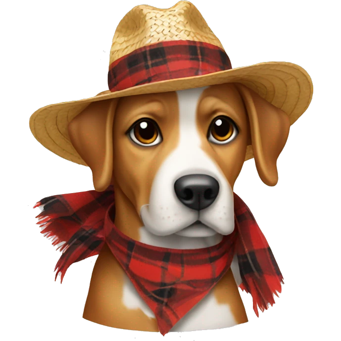 dog with straw hat and red plaid outfit emoji