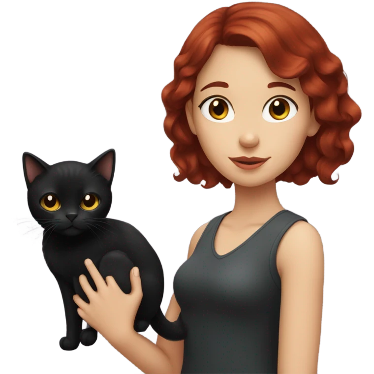 black cat being held by girl with dark red hair emoji