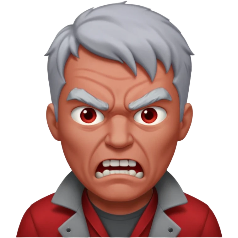a red-skinned man with gray hair, extremely angry, steam coming from ears emoji