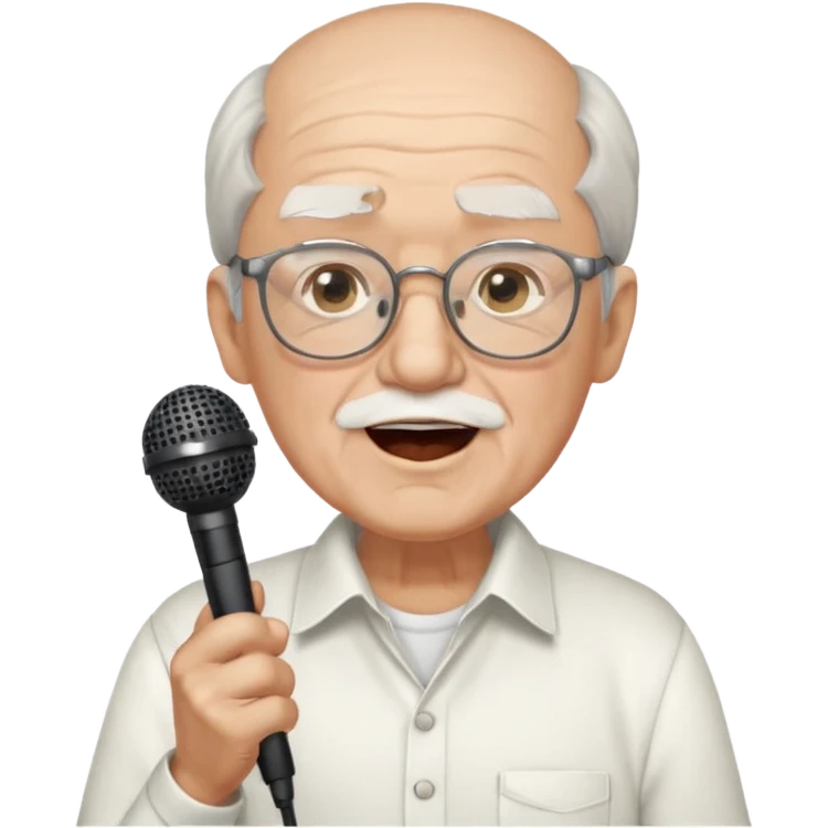 singer, Old man, singing, holding mic, white shirt glasses emoji