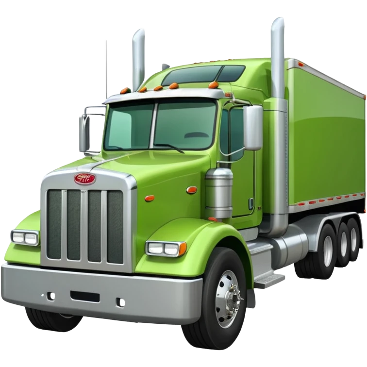 light green Peterbilt truck hauling a trailer, front angle emoji