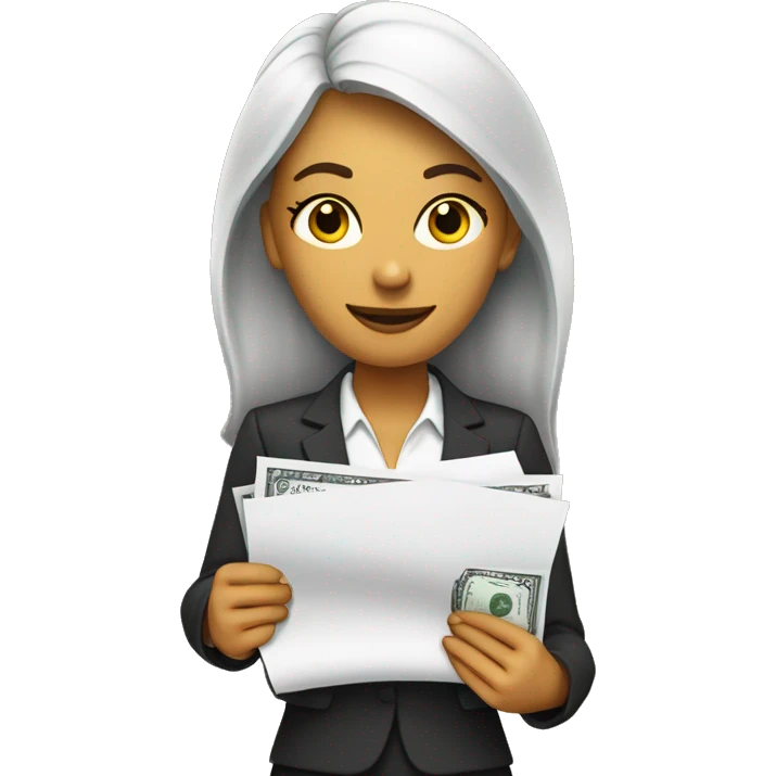 business woman with a piece of paper in the one hand and money in the other emoji