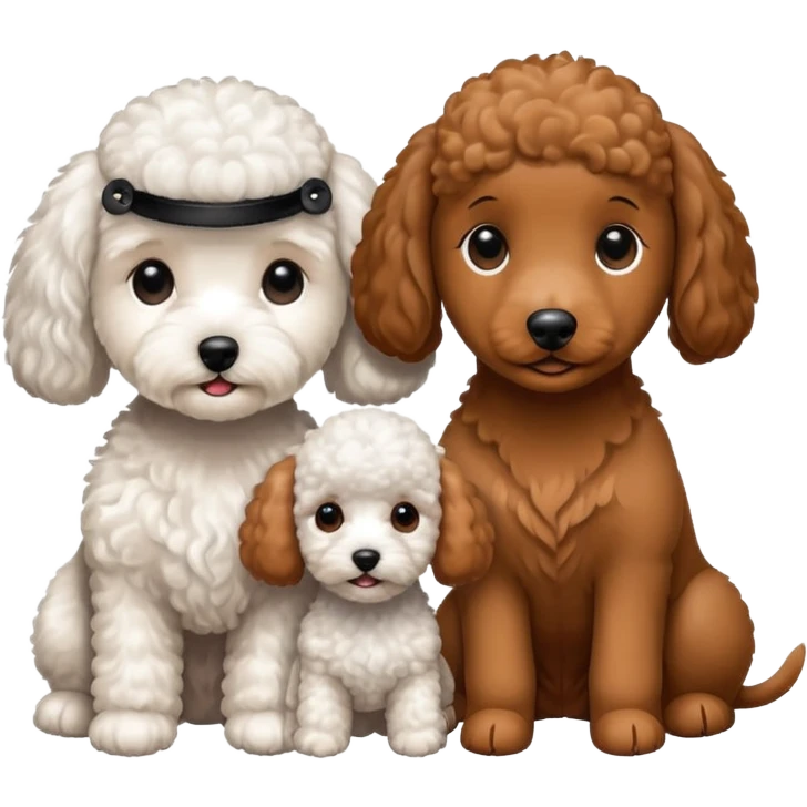 dog trio: bichon, poodle, dachshund together, cute emoji